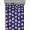 Ambesonne Floral Fitted Sheet & Pillow Sham Set, Romantic Concept Art Featuring Rose Flowers Hearts Leaves Valentine, Decorative Printed 3 Piece Bedding Decor Set, Queen, Pastel Pink and Fern Green(Rose Night Blue and Dark Blue)