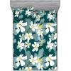 Ambesonne Floral Fitted Sheet & Pillow Sham Set, Romantic Concept Art Featuring Rose Flowers Hearts Leaves Valentine, Decorative Printed 3 Piece Bedding Decor Set, Queen, Pastel Pink and Fern Green(White Pale Teal Grey Teal)