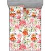 Ambesonne Floral Fitted Sheet & Pillow Sham Set, Romantic Concept Art Featuring Rose Flowers Hearts Leaves Valentine, Decorative Printed 3 Piece Bedding Decor Set, Queen, Pastel Pink and Fern Green(Dark Peach and Soft Pink)