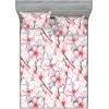 Ambesonne Floral Fitted Sheet & Pillow Sham Set, Romantic Concept Art Featuring Rose Flowers Hearts Leaves Valentine, Decorative Printed 3 Piece Bedding Decor Set, Queen, Pastel Pink and Fern Green(Dark Pink and Soft Blue)