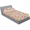 Ambesonne Floral Fitted Sheet & Pillow Sham Set, Romantic Concept Art Featuring Rose Flowers Hearts Leaves Valentine, Decorative Printed 3 Piece Bedding Decor Set, Queen, Pastel Pink and Fern Green(Pastel Pink and Olive Green)