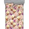 Ambesonne Floral Fitted Sheet & Pillow Sham Set, Romantic Concept Art Featuring Rose Flowers Hearts Leaves Valentine, Decorative Printed 3 Piece Bedding Decor Set, Queen, Pastel Pink and Fern Green(Pale Fuchsia Sand Brown)