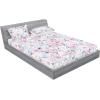 Ambesonne Floral Fitted Sheet & Pillow Sham Set, Romantic Concept Art Featuring Rose Flowers Hearts Leaves Valentine, Decorative Printed 3 Piece Bedding Decor Set, Queen, Pastel Pink and Fern Green(Off White Pink Soft Blue)