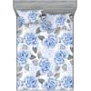 Ambesonne Floral Fitted Sheet & Pillow Sham Set, Romantic Concept Art Featuring Rose Flowers Hearts Leaves Valentine, Decorative Printed 3 Piece Bedding Decor Set, Queen, Pastel Pink and Fern Green(Pale Ceil Blue White and Grey)