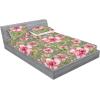 Ambesonne Floral Fitted Sheet & Pillow Sham Set, Romantic Concept Art Featuring Rose Flowers Hearts Leaves Valentine, Decorative Printed 3 Piece Bedding Decor Set, Queen, Pastel Pink and Fern Green(Dark Pink and Olive Green)