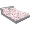Ambesonne Floral Fitted Sheet & Pillow Sham Set, Romantic Concept Art Featuring Rose Flowers Hearts Leaves Valentine, Decorative Printed 3 Piece Bedding Decor Set, Queen, Pastel Pink and Fern Green(Dark Pink and Soft Blue)