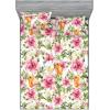 Ambesonne Floral Fitted Sheet & Pillow Sham Set, Romantic Concept Art Featuring Rose Flowers Hearts Leaves Valentine, Decorative Printed 3 Piece Bedding Decor Set, Queen, Pastel Pink and Fern Green(Pastel Pink and Pale Orange)