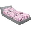 Ambesonne Floral Fitted Sheet & Pillow Sham Set, Valentine’s Day Theme Vintage Style Romantic Roses Pattern Plot, Decorative Printed 3 Piece Bedding Decor Set, King, Dark Fuchsia and Slate Blue(Soft Pink and Dark Grey)