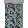 Ambesonne Floral Fitted Sheet & Pillow Sham Set, Valentine’s Day Theme Vintage Style Romantic Roses Pattern Plot, Decorative Printed 3 Piece Bedding Decor Set, King, Dark Fuchsia and Slate Blue(Dark Fuchsia and Slate Blue)