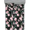 Ambesonne Floral Fitted Sheet & Pillow Sham Set, Valentine’s Day Theme Vintage Style Romantic Roses Pattern Plot, Decorative Printed 3 Piece Bedding Decor Set, King, Dark Fuchsia and Slate Blue(Soft Pink and Hunter Green)