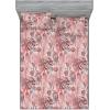 Ambesonne Floral Fitted Sheet & Pillow Sham Set, Valentine’s Day Theme Vintage Style Romantic Roses Pattern Plot, Decorative Printed 3 Piece Bedding Decor Set, King, Dark Fuchsia and Slate Blue(Pale Rose and Pastel Pink)