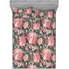 Ambesonne Floral Fitted Sheet & Pillow Sham Set, Valentine’s Day Theme Vintage Style Romantic Roses Pattern Plot, Decorative Printed 3 Piece Bedding Decor Set, King, Dark Fuchsia and Slate Blue(Dried Rose Olive Green)