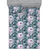 Ambesonne Floral Fitted Sheet & Pillow Sham Set, Valentine’s Day Theme Vintage Style Romantic Roses Pattern Plot, Decorative Printed 3 Piece Bedding Decor Set, King, Dark Fuchsia and Slate Blue(Dark Teal and Soft Pink)