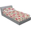 Ambesonne Floral Fitted Sheet & Pillow Sham Set, Valentine’s Day Theme Vintage Style Romantic Roses Pattern Plot, Decorative Printed 3 Piece Bedding Decor Set, King, Dark Fuchsia and Slate Blue(Pale Maroon and Lime Green)