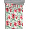 Ambesonne Floral Fitted Sheet & Pillow Sham Set, Valentine’s Day Theme Vintage Style Romantic Roses Pattern Plot, Decorative Printed 3 Piece Bedding Decor Set, King, Dark Fuchsia and Slate Blue(Dark Coral and Army Green)