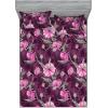 Ambesonne Floral Fitted Sheet & Pillow Sham Set, Valentine’s Day Theme Vintage Style Romantic Roses Pattern Plot, Decorative Printed 3 Piece Bedding Decor Set, King, Dark Fuchsia and Slate Blue(Dark Magenta and Purple)