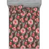 Ambesonne Floral Fitted Sheet & Pillow Sham Set, Valentine’s Day Theme Vintage Style Romantic Roses Pattern Plot, Decorative Printed 3 Piece Bedding Decor Set, King, Dark Fuchsia and Slate Blue(Coral Blush and Brown)