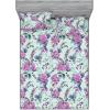 Ambesonne Floral Fitted Sheet & Pillow Sham Set, Valentine’s Day Theme Vintage Style Romantic Roses Pattern Plot, Decorative Printed 3 Piece Bedding Decor Set, King, Dark Fuchsia and Slate Blue(Pale Purple Grey Teal)