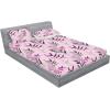 Ambesonne Floral Fitted Sheet & Pillow Sham Set, Valentine’s Day Theme Vintage Style Romantic Roses Pattern Plot, Decorative Printed 3 Piece Bedding Decor Set, King, Dark Fuchsia and Slate Blue(Soft Pink and Dark Grey)