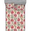 Ambesonne Floral Fitted Sheet & Pillow Sham Set, Valentine’s Day Theme Vintage Style Romantic Roses Pattern Plot, Decorative Printed 3 Piece Bedding Decor Set, King, Dark Fuchsia and Slate Blue(Pale Maroon and Lime Green)
