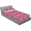 Ambesonne Floral Fitted Sheet & Pillow Sham Set, Valentine’s Day Theme Vintage Style Romantic Roses Pattern Plot, Decorative Printed 3 Piece Bedding Decor Set, King, Dark Fuchsia and Slate Blue(Soft Pink and Dark Magenta)