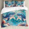 Ambesonne Floral Heart Duvet Cover Set, Tenderness of Romantic Garden Ivy Branches and Roses Valentines Day, Decorative 3 Piece Bedding Set with 2 Pillow Shams, Queen Size, Laurel Green and Pink(Sea Blue and Coral)