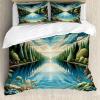 Ambesonne Floral Heart Duvet Cover Set, Tenderness of Romantic Garden Ivy Branches and Roses Valentines Day, Decorative 3 Piece Bedding Set with 2 Pillow Shams, Queen Size, Laurel Green and Pink(Green Blue)