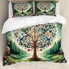 Ambesonne Floral Heart Duvet Cover Set, Tenderness of Romantic Garden Ivy Branches and Roses Valentines Day, Decorative 3 Piece Bedding Set with 2 Pillow Shams, Queen Size, Laurel Green and Pink(Green Blue and Pink)