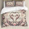 Ambesonne Floral Heart Duvet Cover Set, Tenderness of Romantic Garden Ivy Branches and Roses Valentines Day, Decorative 3 Piece Bedding Set with 2 Pillow Shams, Queen Size, Laurel Green and Pink(Pale Pink Pale Cadet Blue)