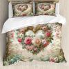 Ambesonne Floral Heart Duvet Cover Set, Tenderness of Romantic Garden Ivy Branches and Roses Valentines Day, Decorative 3 Piece Bedding Set with 2 Pillow Shams, Queen Size, Laurel Green and Pink(Laurel Green and Pink)