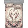 Ambesonne Floral Heart Fitted Sheet & Pillow Sham Set, Tenderness of Romantic Garden Ivy Branches and Roses Valentines Day, Decorative Printed 3 Piece Bedding Decor Set, Calking, Laurel Green and Pink(Pale Pink Pale Cadet Blue)