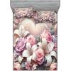 Ambesonne Floral Heart Fitted Sheet & Pillow Sham Set, Tenderness of Romantic Garden Ivy Branches and Roses Valentines Day, Decorative Printed 3 Piece Bedding Decor Set, Calking, Laurel Green and Pink(Pale Pink Peach and Lilac)