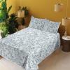 Ambesonne Spring Floral Sheet Set, Valentine’s Day Concept Romantic Garden Flowers with Leaves Greenery, Fitted and Flat Sheet with Pillowcases Bedding Accent 4 Piece Set, Queen, Seafoam Peach White(Blue Grey and Pale Lavender)