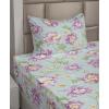 Ambesonne Spring Floral Sheet Set, Valentine’s Day Concept Romantic Garden Flowers with Leaves Greenery, Fitted and Flat Sheet with Pillowcases Bedding Accent 4 Piece Set, Queen, Seafoam Peach White(Pale Eggplant Green)