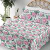 Ambesonne Spring Floral Sheet Set, Valentine’s Day Concept Romantic Garden Flowers with Leaves Greenery, Fitted and Flat Sheet with Pillowcases Bedding Accent 4 Piece Set, Queen, Seafoam Peach White(Pastel Pink Jade Green)