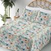 Ambesonne Spring Floral Sheet Set, Valentine’s Day Concept Romantic Garden Flowers with Leaves Greenery, Fitted and Flat Sheet with Pillowcases Bedding Accent 4 Piece Set, Queen, Seafoam Peach White(Seafoam Peach White)