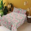 Ambesonne Spring Floral Sheet Set, Valentine’s Day Concept Romantic Garden Flowers with Leaves Greenery, Fitted and Flat Sheet with Pillowcases Bedding Accent 4 Piece Set, Queen, Seafoam Peach White(Peacock Green Pastel Pink)