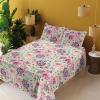 Ambesonne Spring Floral Sheet Set, Valentine’s Day Concept Romantic Garden Flowers with Leaves Greenery, Fitted and Flat Sheet with Pillowcases Bedding Accent 4 Piece Set, Queen, Seafoam Peach White(Eggplant Earth Yellow)
