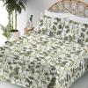 Ambesonne Spring Floral Sheet Set, Valentine’s Day Concept Romantic Garden Flowers with Leaves Greenery, Fitted and Flat Sheet with Pillowcases Bedding Accent 4 Piece Set, Queen, Seafoam Peach White(Pistachio Green and White)