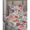 Ambesonne Spring Floral Sheet Set, Valentine’s Day Concept Romantic Garden Flowers with Leaves Greenery, Fitted and Flat Sheet with Pillowcases Bedding Accent 4 Piece Set, Queen, Seafoam Peach White(Jade Green Burnt Sienna)