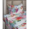 Ambesonne Spring Floral Sheet Set, Valentine’s Day Concept Romantic Garden Flowers with Leaves Greenery, Fitted and Flat Sheet with Pillowcases Bedding Accent 4 Piece Set, Queen, Seafoam Peach White(Multicolor Dark Coral)