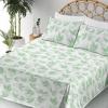 Ambesonne Spring Floral Sheet Set, Valentine’s Day Concept Romantic Garden Flowers with Leaves Greenery, Fitted and Flat Sheet with Pillowcases Bedding Accent 4 Piece Set, Queen, Seafoam Peach White(Fern Green White)