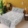 Ambesonne Spring Floral Sheet Set, Valentine’s Day Concept Romantic Garden Flowers with Leaves Greenery, Fitted and Flat Sheet with Pillowcases Bedding Accent 4 Piece Set, Queen, Seafoam Peach White(Pale Fuchsia Fern Green)