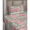 Ambesonne Spring Floral Sheet Set, Valentine’s Day Concept Romantic Garden Flowers with Leaves Greenery, Fitted and Flat Sheet with Pillowcases Bedding Accent 4 Piece Set, Queen, Seafoam Peach White(Peacock Green Pastel Pink)