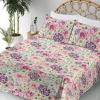 Ambesonne Spring Floral Sheet Set, Valentine’s Day Concept Romantic Garden Flowers with Leaves Greenery, Fitted and Flat Sheet with Pillowcases Bedding Accent 4 Piece Set, Queen, Seafoam Peach White(Eggplant Earth Yellow)