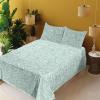 Ambesonne Spring Floral Sheet Set, Valentine’s Day Concept Romantic Garden Flowers with Leaves Greenery, Fitted and Flat Sheet with Pillowcases Bedding Accent 4 Piece Set, Queen, Seafoam Peach White(Almond Green White)