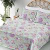 Ambesonne Spring Floral Sheet Set, Valentine’s Day Concept Romantic Garden Flowers with Leaves Greenery, Fitted and Flat Sheet with Pillowcases Bedding Accent 4 Piece Set, Queen, Seafoam Peach White(Pale Eggplant Green)