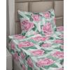 Ambesonne Spring Floral Sheet Set, Valentine’s Day Concept Romantic Garden Flowers with Leaves Greenery, Fitted and Flat Sheet with Pillowcases Bedding Accent 4 Piece Set, Queen, Seafoam Peach White(Pastel Pink Jade Green)