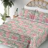 Ambesonne Spring Floral Sheet Set, Valentine’s Day Concept Romantic Garden Flowers with Leaves Greenery, Fitted and Flat Sheet with Pillowcases Bedding Accent 4 Piece Set, Queen, Seafoam Peach White(Peacock Green Pastel Pink)