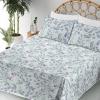 Ambesonne Spring Floral Sheet Set, Valentine’s Day Concept Romantic Garden Flowers with Leaves Greenery, Fitted and Flat Sheet with Pillowcases Bedding Accent 4 Piece Set, Queen, Seafoam Peach White(Blue Grey and Pale Lavender)